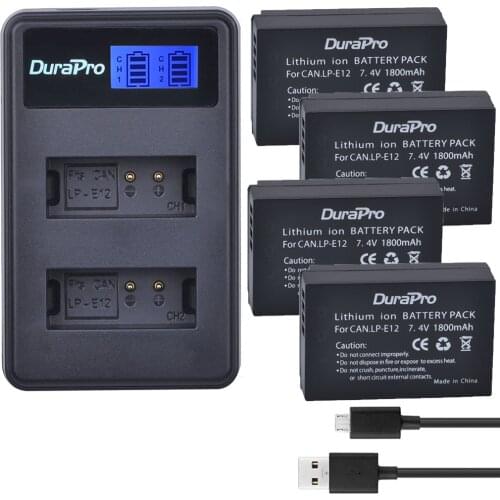 4pc LP-E12 LP E12 LPE12 Rechargeable Camera Battery + LCD Dual Charger for Canon Rebel SL1 100D EOS-M EOS M2 EOS M10 Camera
