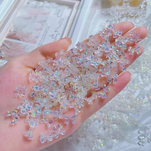 50Pcs/Set Nail Bow Ornament Nail Art Decorations Aurora 3D Resin Manicure Glitter Bowknot DIY Rhinestone for Manicure