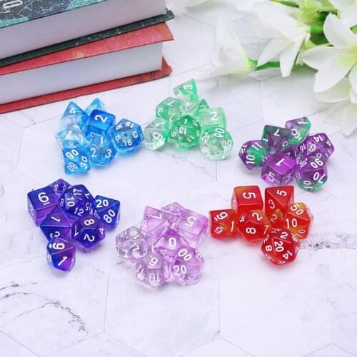 7pcs Transparent Sided Dice D4 D6 D8 D10 D12 D20 Dungeons & Dragon D&D RPG Poly Table Board Game Set