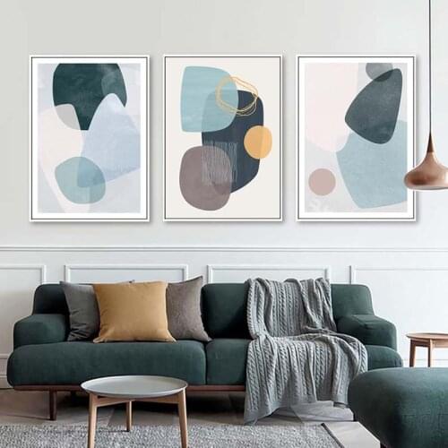 Abstract Geometric Wall Art Canvas Painting Multicolored Blue Green Poster Print Scandinavian Decorative Picture for Home DEcor