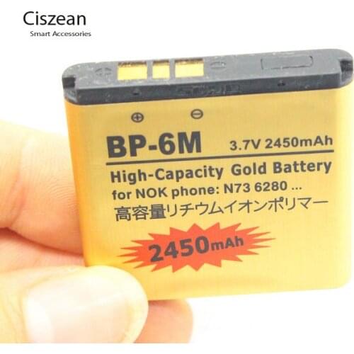 2pcs 22450mAh BP6M BP-6M Gold Replacement Battery + LCD Charger For Nokia N73 6288 6290 9300i 3250 3250 6151 6233 6234 6280 6282