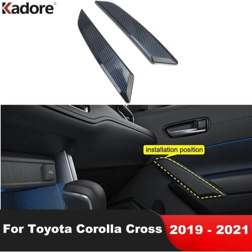 Inner Door Armrest Cover Trim For Toyota Corolla Cross 2019 2020 2021 Carbon Fiber Decoration Strip Sticker Car Accessories 2pcs