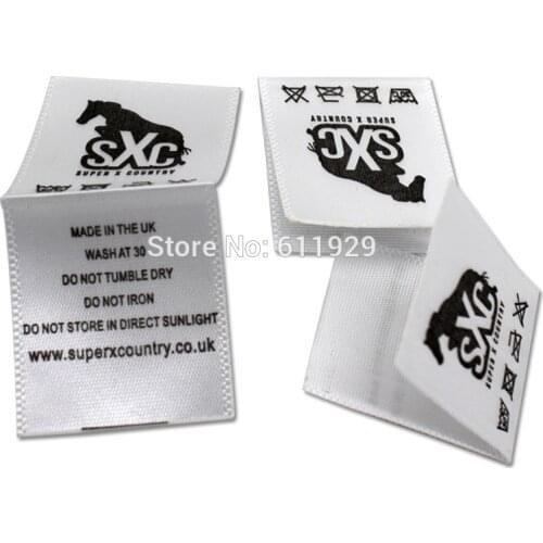Free shipping satin printed label with cut and fold/garment care label/clothing washing labels/tag printing/washing signs
