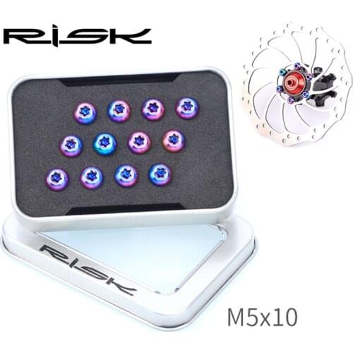 RISK 12PCS M5*10MM Bike Disc Brake Rotor Fixing Bolts TC4 Titanium Bicycle MTB Bike Ultralight Brake Screw Cycling Accessories
