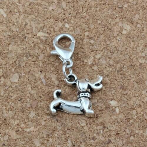 30pcs /Lots Zinc Alloy Dachshund Dog Floating Lobster Clasps Charm Beads Fit Bracelet DIY Jewelry 12.5x28mm A-438b