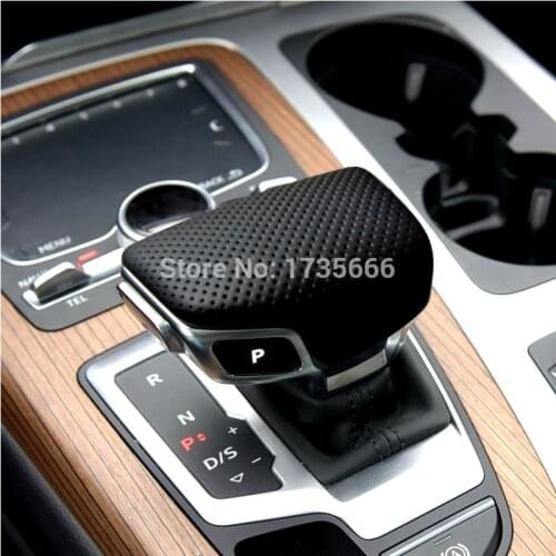 Perforated Black leather selector lever handle Gear Shift Knob handball cover Case For Audi A4 B9 A5 Q7 2016 -2018