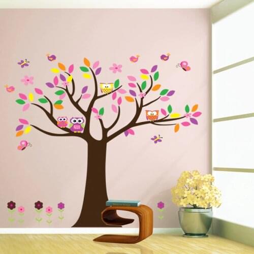 Colorful Birds Owls Butterfly Tree Wall Stickers For Kids Room Love Birds Monkey Diy Wall Decals Sticker Nursery Room Decoration