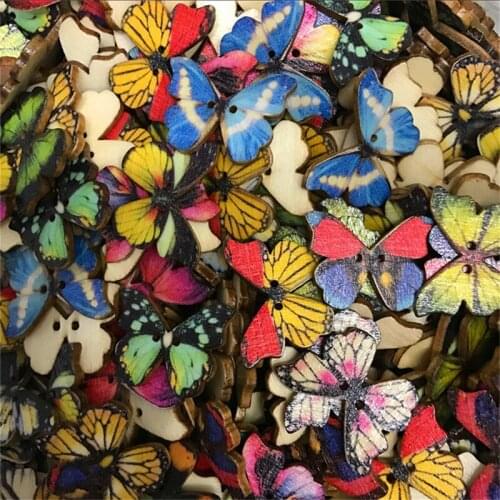 300PCS Mixed Butterfly Wooden Sewing Buttons for Clothing Needlework Scrapbooking Wood Botones Decorative Crafts Diy Accessories