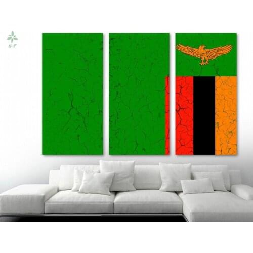 Zambia Country Flag Cracked Effect Canvas Print Wall Art Triptych Home Decor Interior Design