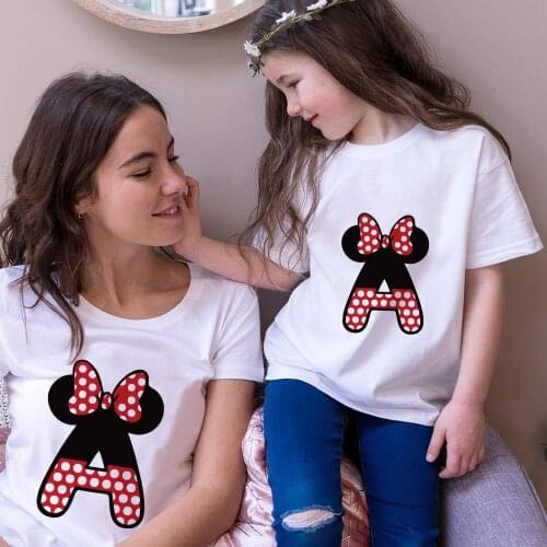 New Matching Family Clothes Letter Alphabet ABC Print Tshirt Mickey Mouse Disney Cartoon Kids Tees Mother Father Unisex Tops