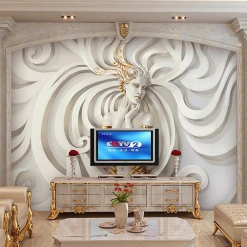 Custom Size 3D Stereoscopic Relief Sculpture Beauty TV Backdrop Wall Decorations Living Room Bedroom Modern 3D Mural Wallpaper