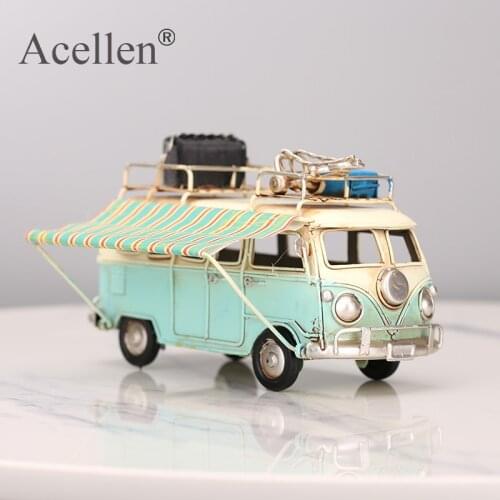 Classic Metal Bus Model Home Decoration Ornaments Antique Bus Figurines Metal Crafts Photography Props Kids Toys Birthday Gifts