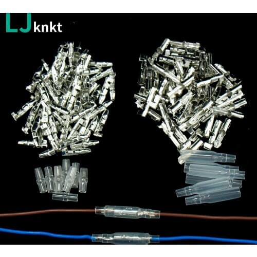 200Pcs/50sets Car Auto Motorcycle Bullet Terminals 4mm Copper Male Female Wire Crimp Connectors With Insulation Sheath