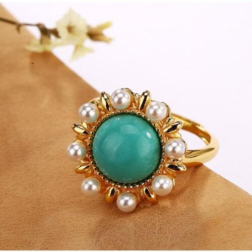 S925 sterling silver gilt Natural Inlaid pearl ring