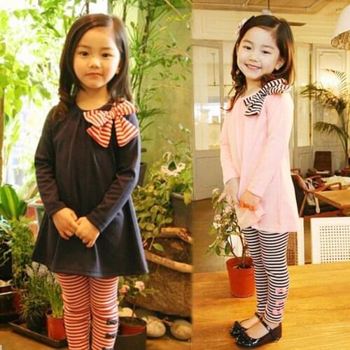 Baby Clothes Set Baby Girl Clothes 2Pcs Kids Baby Girls Clothing Long Sleeve Bowknot Dress T-Shirt+Stripe Pants Set Clothes