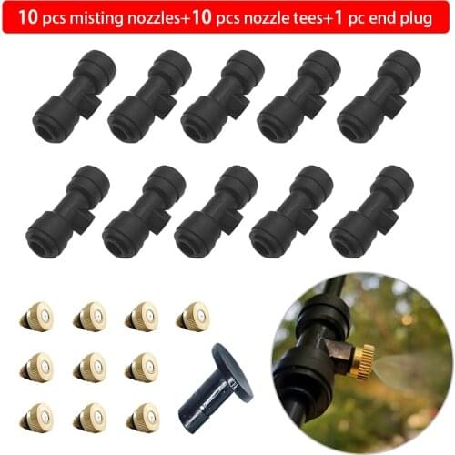 Atomizing nozzle kit 0.4mm10 nozzle 10 nozzle seat 1 plug garden sprinkler humidification, balcony cooling, irrigation tools