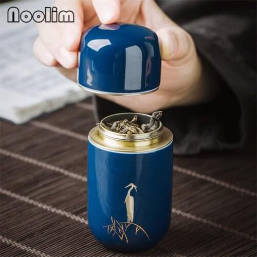 Creative Ceramic Small Egret Storage Tank with Tin Cover Porcelain Mini Box Travel Portable Sealed Jar Household Tea Caddies