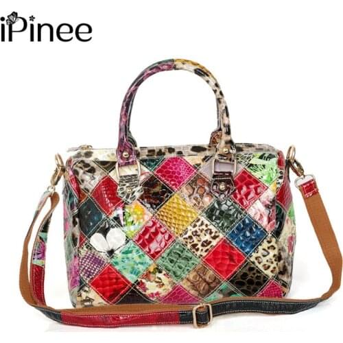 IPinee Fashion Bags Small Capacity Women Snake Pattern Leather Tote Handbags Shiny Color Block Lady Luxury Shoulder Bags