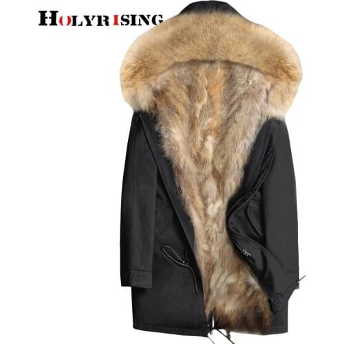 Holyrising Real Fur Parka Men Winter thick Jacket Real Raccoon Fur Hooded Coats Nature Raccoon Fur Lining Jacket M-5XL 19092-5