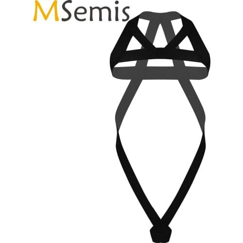 MSemis Men Black Elastic Jockstrap Bodysuit Lingerie Suits Body Chest Harness Straps Belt Stretchy Hallow Out Sissy Jumpsuit