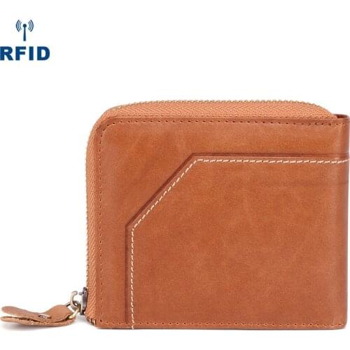 Mens Wallet Business Retro Leather Wallet RFID Multi-Card Position Short Zipper Hand Bag Purse New