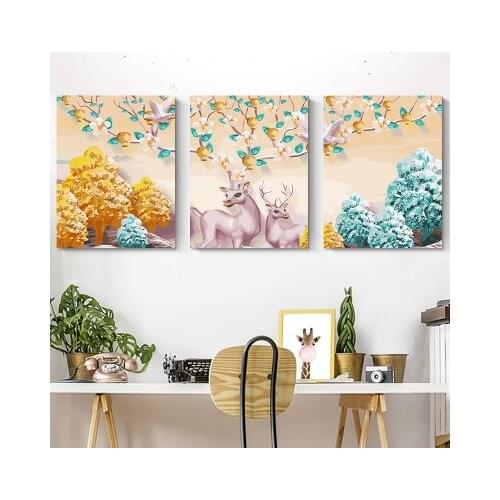 DIY 50x40cm 3Pcs Paint By Numbers Leaf Animal Feather Landscapes Home Decoration Oil Painting By Numbers Full Set For Adults