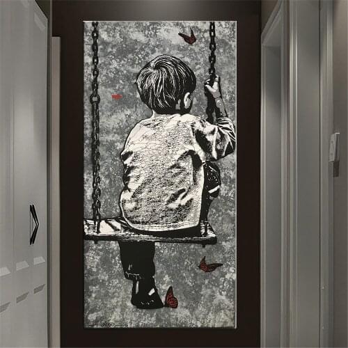 Canvas Painting Wall Art Boy Swing Butterfly Pictures for Living Room Decoration Abstract Canvas Prints and Posters Home Decor