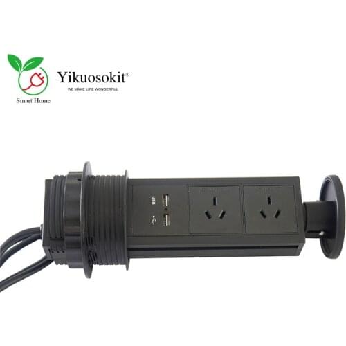 High Quality AU Desktop Power Socket 5V 2.1A 2 USB Charging Port Black Manual Pulling Tabletop Electric Pop Up Outlet CE Rohs