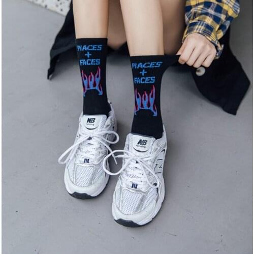 Women Tube Socks Men Sports Trend Flame Personality Simple Street Japanese Wild Breathable Student Korean Stocking Wholesale