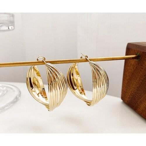 2021 new woven trend metal personality fashion exaggerated Hong Kong ethos quality earrings woman
