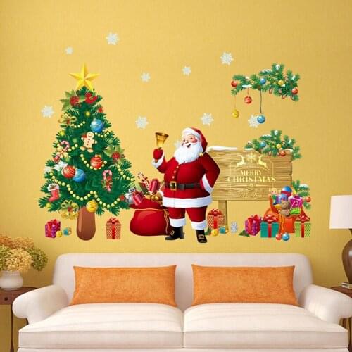 New Year Christmas Tree Santa Wall Sticker Removable Wall Stickers Home Wall Decor Poster Living room Christmas Decorations Noel