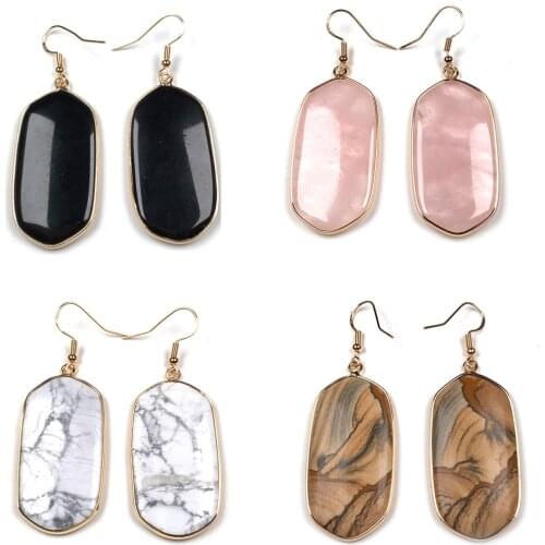 New Women Earrings Stud Jewelry Multicolor Handmade Nature Stone Drop-shaped Rose Quartzs Stone Earring