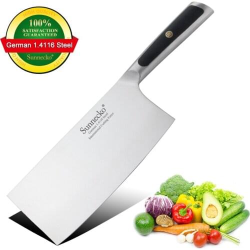 SUNNECKO 7'' Cleaver Knife German 1.4116 Steel Blade Kitchen Knives High Quality G10 Handle Sharp Meat Fruit Chefs Cutter Tool