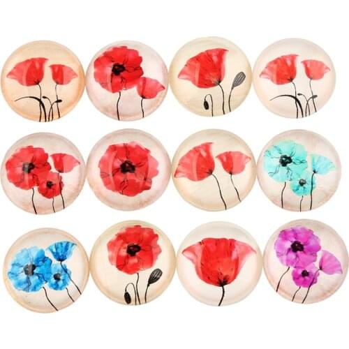 Onwear 50pcs poppy flower pattern photo round dome glass cabochon 8mm 10mm 12mm 16mm 20mm 25mm diy jewelry making findings