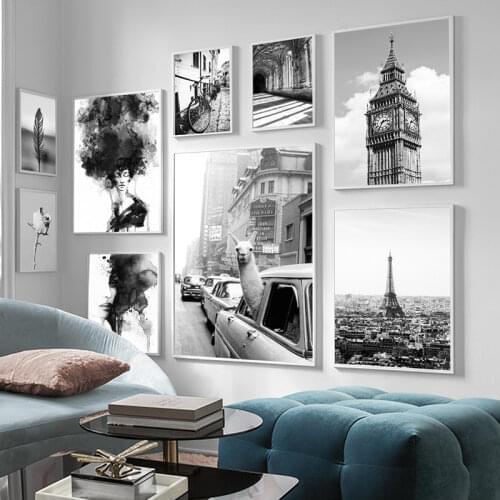 Llama in a taxi on Times Square Canvas Prints and Posters Vintage Black White Print New York City Pictures Wall Art Home Decor