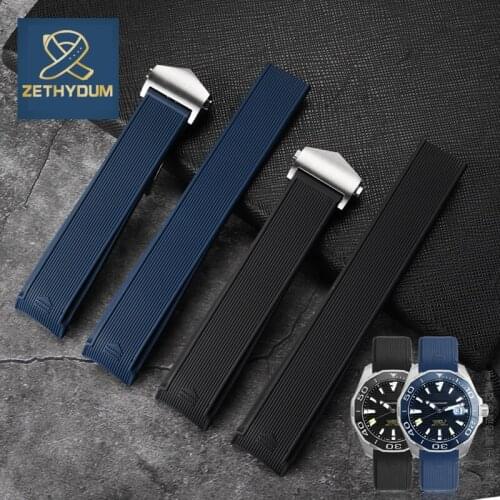 22mm New Style Rubber Silicone Watch Strap for Tag Heuer CARRERA AQUARACER Series Watch Black Blue Brown Watchband Suitable