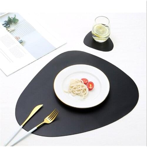 Nordic Style Solid Color Luxury Leather Placemat Coaster Rounded Triangle Shape Waterproof Oilproof Heat insulating Place mat