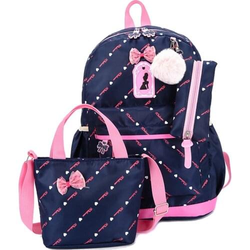 3Pcs Kids' Backpacks for Girls Letters Prints Light Primary School Backpack Waterproof Elementary Bookbag Rucksack with Tote Bag