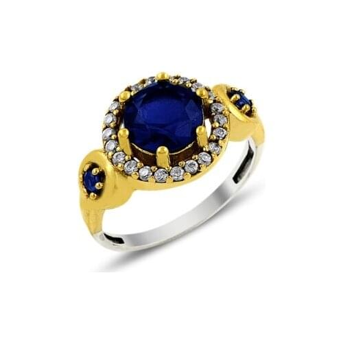Silver 925 Sterling Oval Sapphire Zircon Authentic Ring