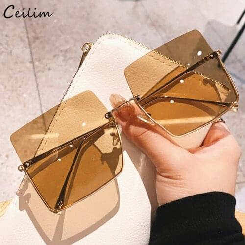 2021 New Semi-rimless Gradient Sunglasses Women Brand Designer Retro Oversized Square Sun Glasses Fashion Half Frame Shades