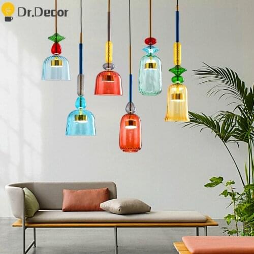 Modern Macaron Glass Pendant Lights Bedroom Living Room Indoor Lighting LOFT LED Pendant Lamp Restaurant Home Deco Light Fixture