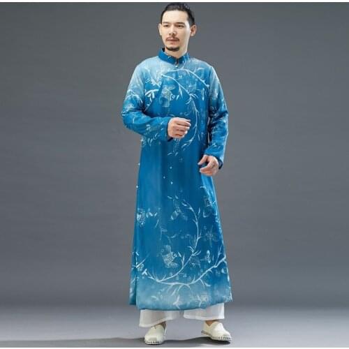 Traditional Chinese Clothing For Men Hanfu Mandarin Gowns Wing-Chun Kung Fu Uniforms Long Robe Vintage Cheongsam For Men 12105