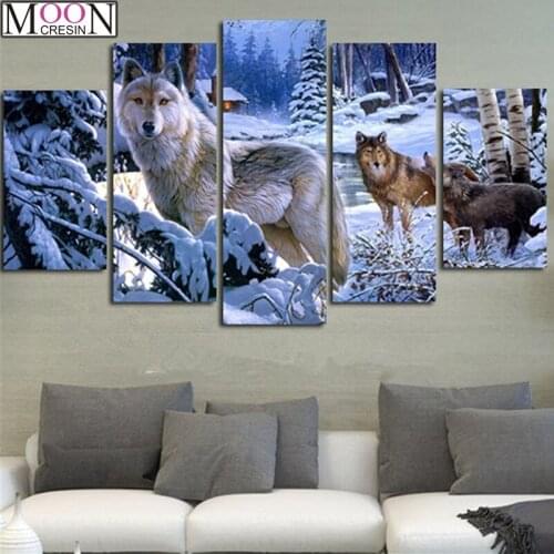 Triptych DIY 5D Diy Diamond Painting Cross Stitch 5PC Snow Wolf Diamond Mosaic Full Diy Diamond Embroider Abstract Turbine Blade