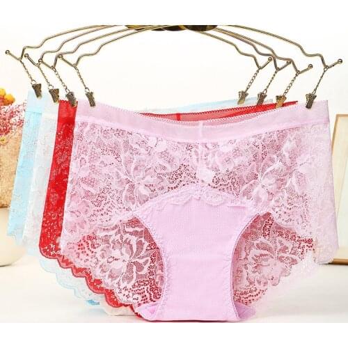 New sexy womens underwear lace high waist hollow no trace hip big size cotton file ladies briefs transparent womens Panties