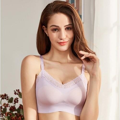 Wasteheart Women Fashion Pink Purple Seamless Lace Bralette Wireless One-Piece Bras Padded Cotton Cup A B Latex Maiden Bras
