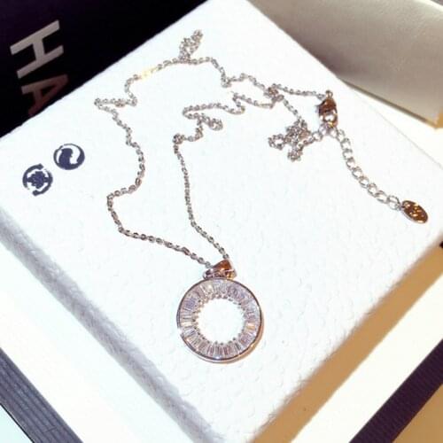 Luxury High Quality Round Zircon Necklace for Women Iced Out Bling Cubic Zircon Lady Pendant Anniversary Date Jewelry Gift