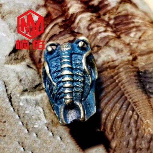 1PCS EDC Pure Brass Retro Trilobite Paracord Knife Bead Outdoor Car Key Pendant