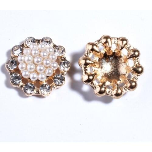 10PCS 20MM Chic Pearls Rhinestone Buttons Embellishment For Wedding Decoration Silver Crystal Buttons For Clothing