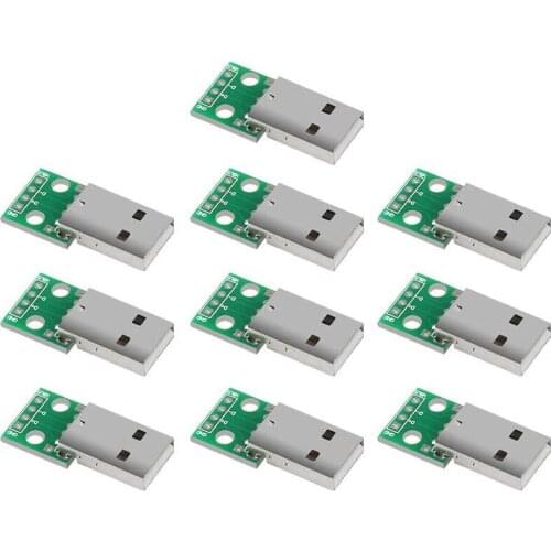 10Pc USB to DIP Board USB Type A Male Plug to DIP Converter Board 4 Pin 2.54mm Pitch Adapter for DIY USB Power Supply Breadboard