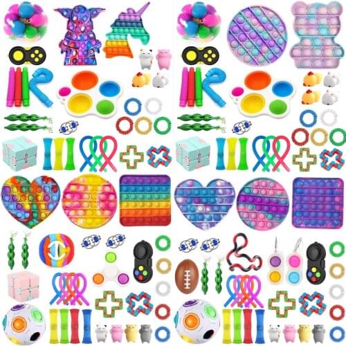 112 Styles Fidget Toys Pack Anti Stress Toy Set Marble Relief Gift for Adult Children Sensory Antistress Relief Figet Toys Box